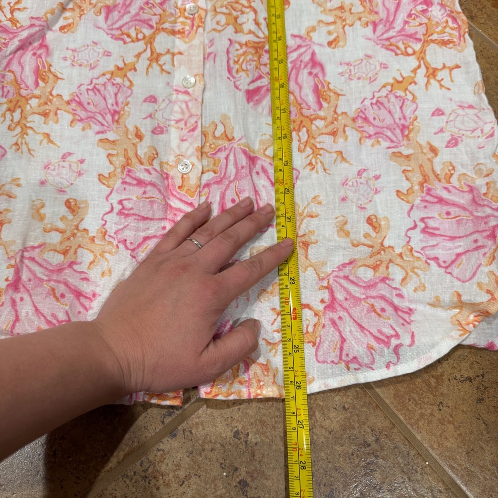 J Jill Love Linen Sea Coral Turtles Print Button Front Tunic Small Petite Coasta - Picture 6 of 11